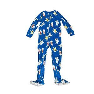 Carters Kids Fleece Footed Pajamas Size 8 Blue Yeti & Snowman Print Zipper Closu